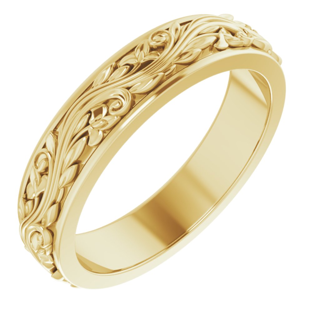 10K Yellow Gold 5 mm Floral Inlay Flat Band Size 9.5