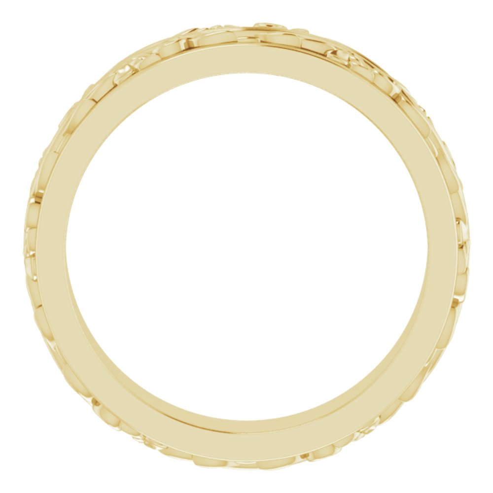 10K Yellow Gold 5 mm Floral Inlay Flat Band Size 9.5