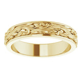 10K Yellow Gold 5 mm Floral Inlay Flat Band Size 9.5