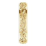 10K Yellow Gold 5 mm Floral Inlay Flat Band Size 9.5