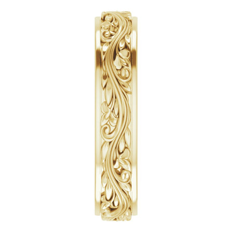 10K Yellow Gold 5 mm Floral Inlay Flat Band Size 9.5