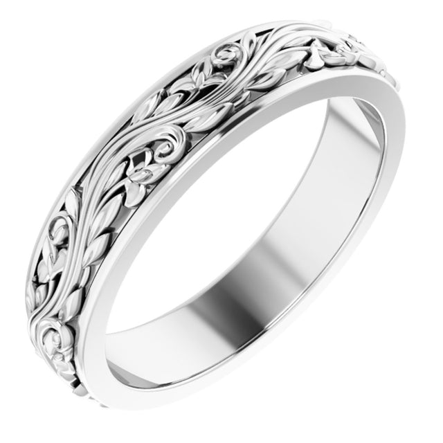 Platinum 5 mm Floral Inlay Flat Band Size 10