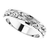 Platinum 5 mm Floral Inlay Flat Band Size 10