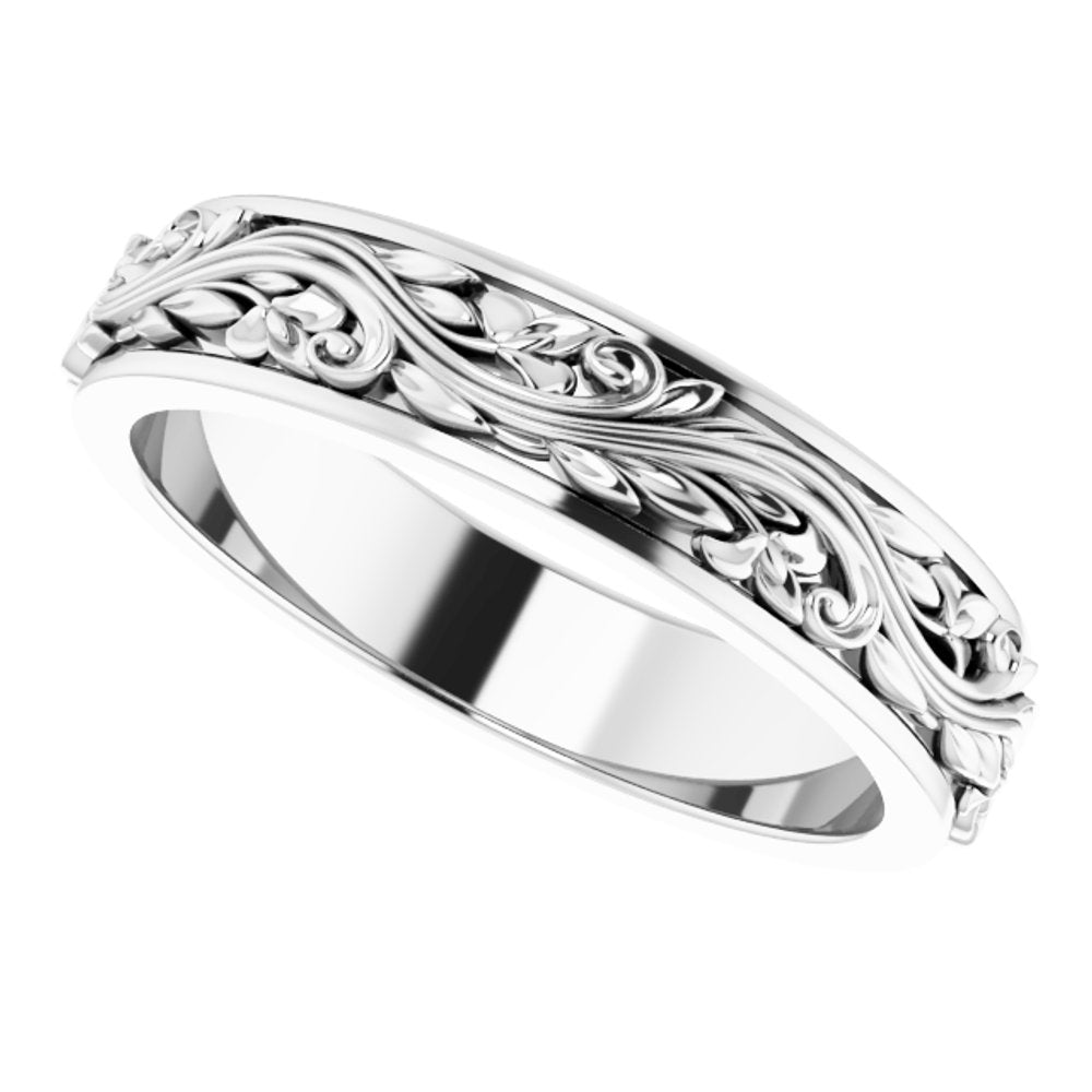 10K White Gold 5 mm Floral Inlay Flat Band Size 10