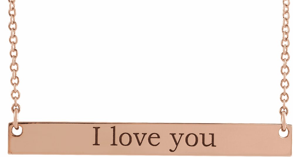 14K Rose Engravable Bar 18" Necklace