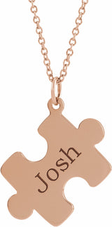 18K Rose Gold-Plated Sterling Silver Engravable Puzzle Piece 16-18" Necklace