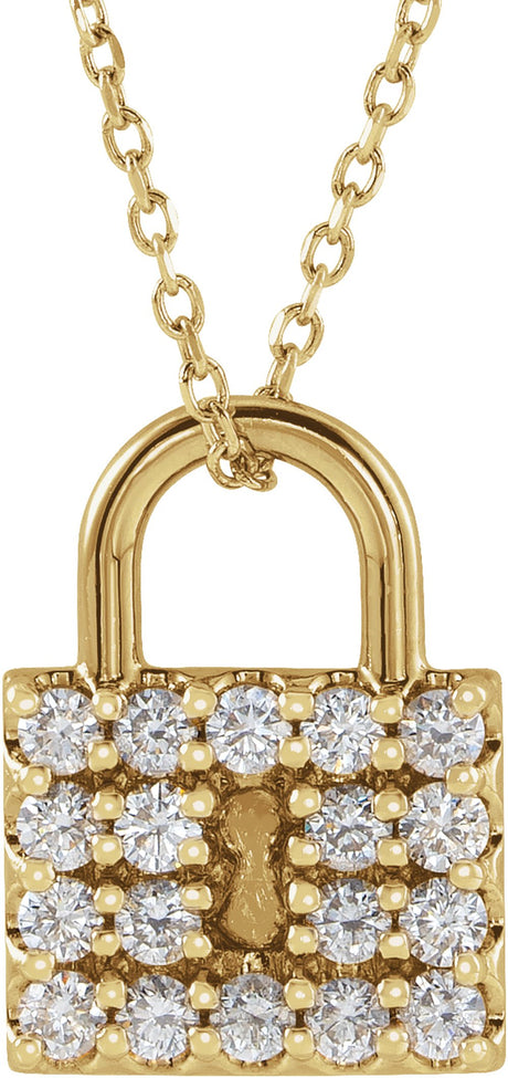 14K Yellow 1/2 CTW Natural Diamond Lock 16-18" Necklace