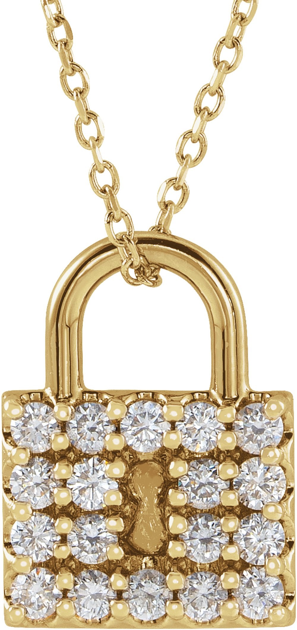 14K Yellow Gold 1/2 CTW Natural Diamond Lock 16-18" Necklace