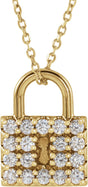 14K Yellow Gold 1/2 CTW Natural Diamond Lock 16-18" Necklace