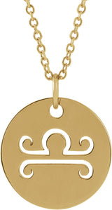 14K Yellow Gold Libra Zodiac Disc 16-18" Necklace