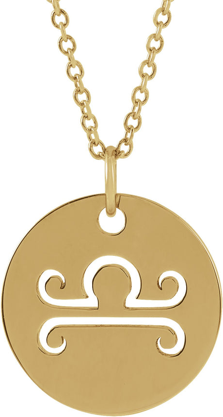 14K Yellow Gold Libra Zodiac Disc 16-18" Necklace