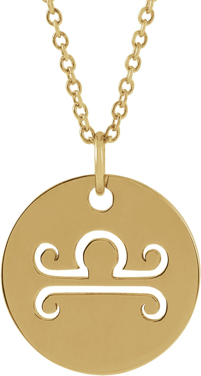 14K Yellow Gold Libra Zodiac Disc 16-18" Necklace