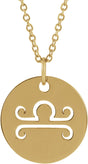 14K Yellow Gold Libra Zodiac Disc 16-18" Necklace