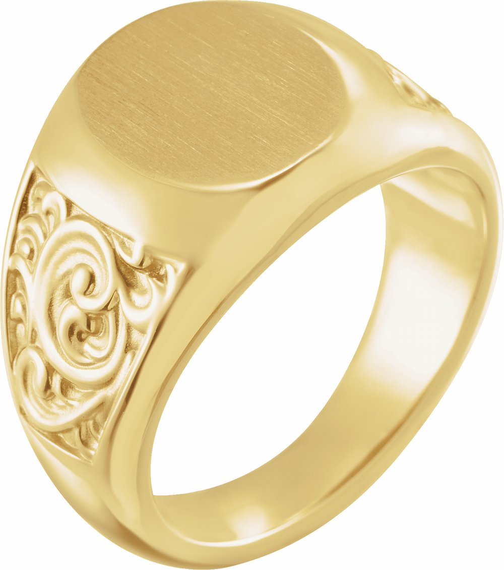 14K Yellow 14x12 mm Scroll Signet Ring 