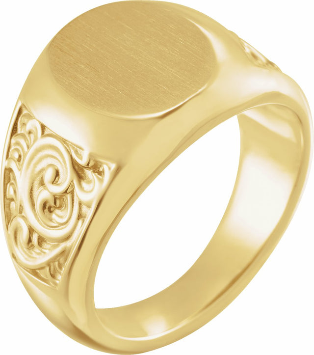 14K Yellow 14x12 mm Scroll Signet Ring 