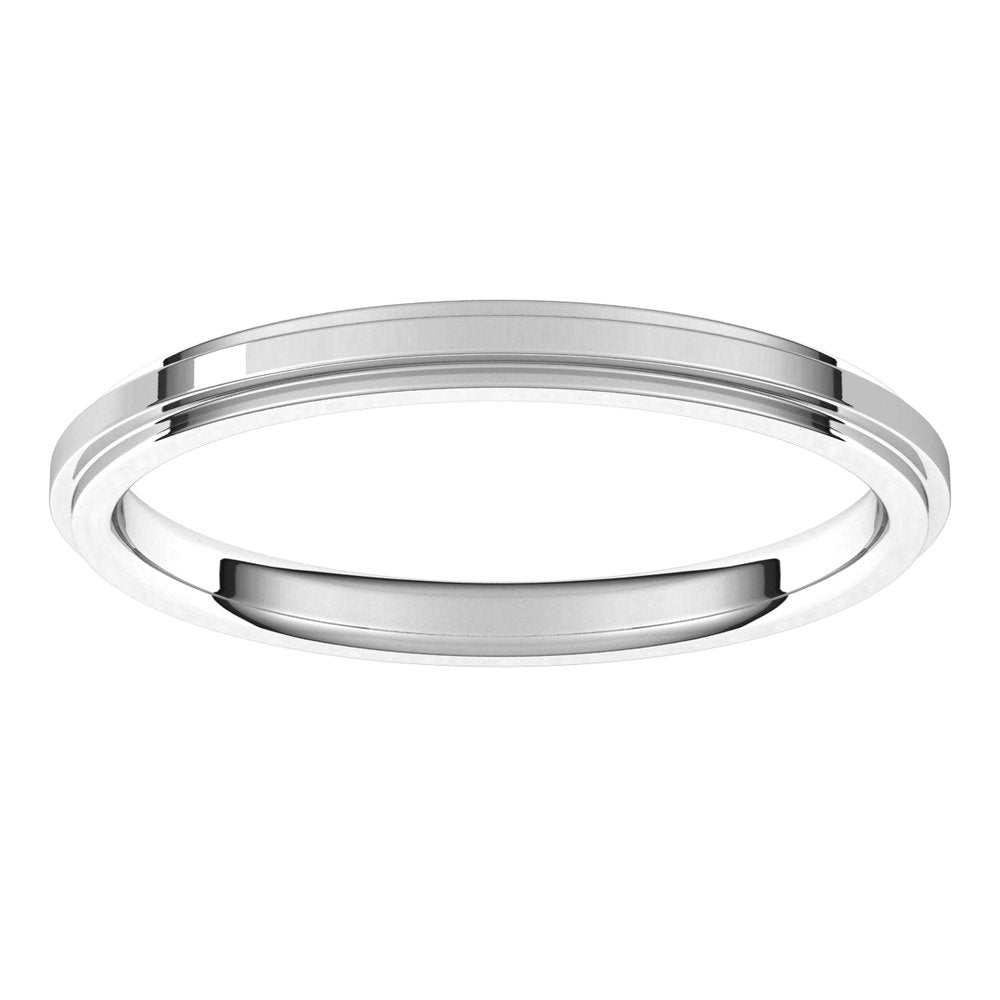 14K White 2 mm Stepped-Edge Comfort-Fit Flat Band Size 7