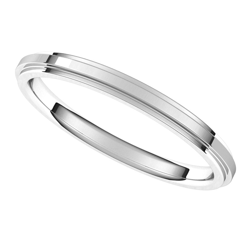 14K White 2 mm Stepped-Edge Comfort-Fit Flat Band Size 7