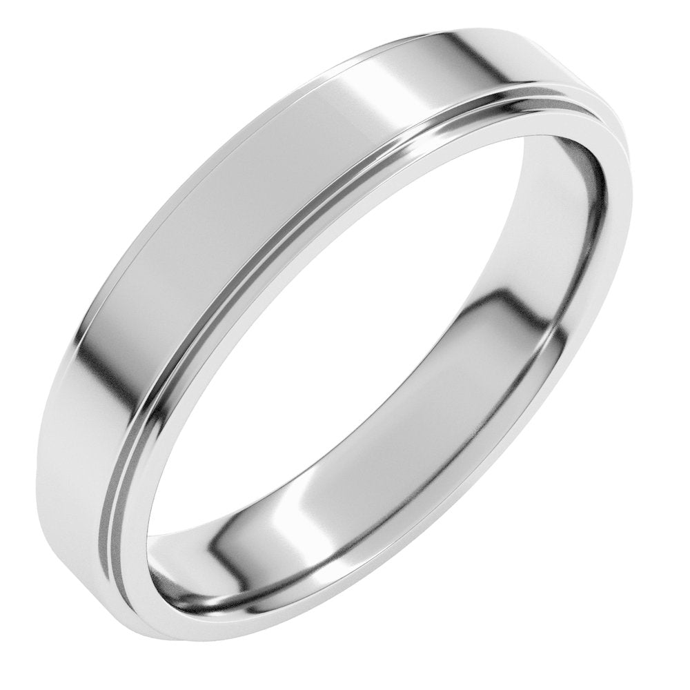 10K White Gold 4 mm Stepped-Edge Comfort-Fit Flat Band Size 9.5
