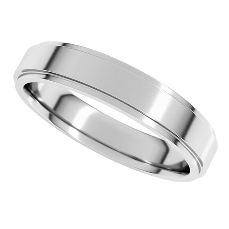 14K White 4 mm Stepped-Edge Comfort-Fit Flat Band