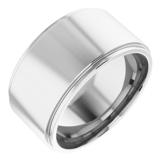 14K White Gold 10 mm Stepped-Edge Comfort-Fit Flat Band Size 8