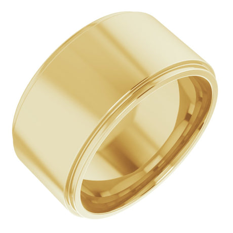 14K Yellow Gold 10 mm Stepped-Edge Comfort-Fit Flat Band Size 6