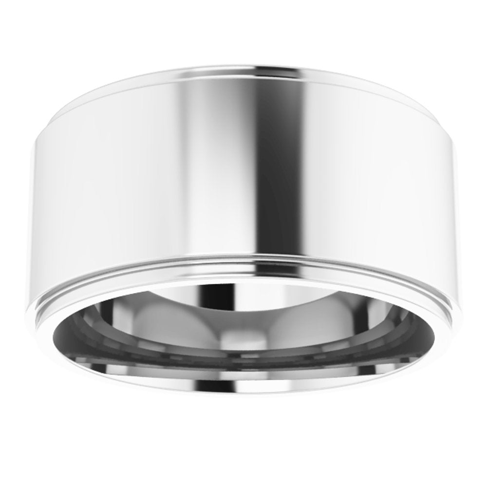 14K White Gold 10 mm Stepped-Edge Comfort-Fit Flat Band Size 8