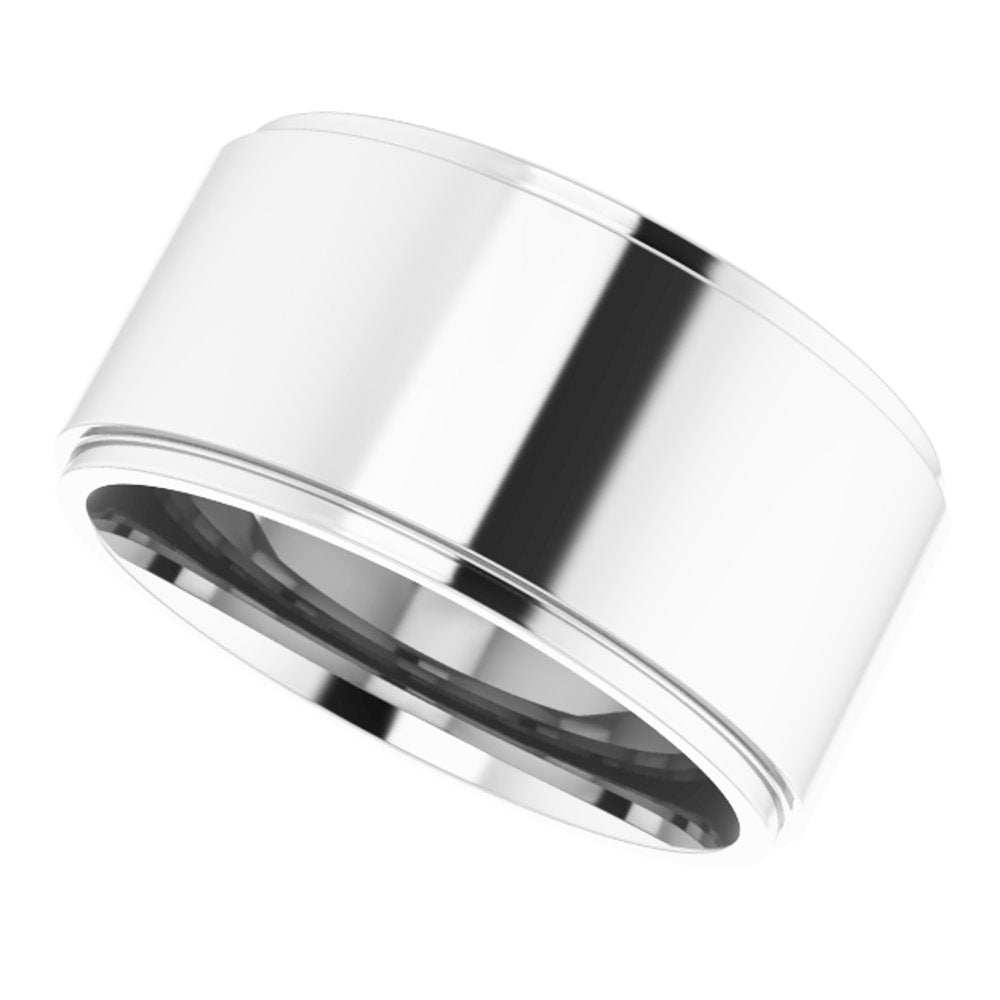 14K White Gold 10 mm Stepped-Edge Comfort-Fit Flat Band Size 8