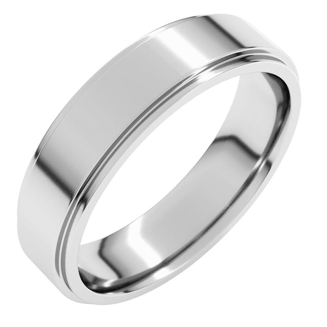 10K White 5 mm Stepped-Edge Comfort-Fit Flat Band Size 8