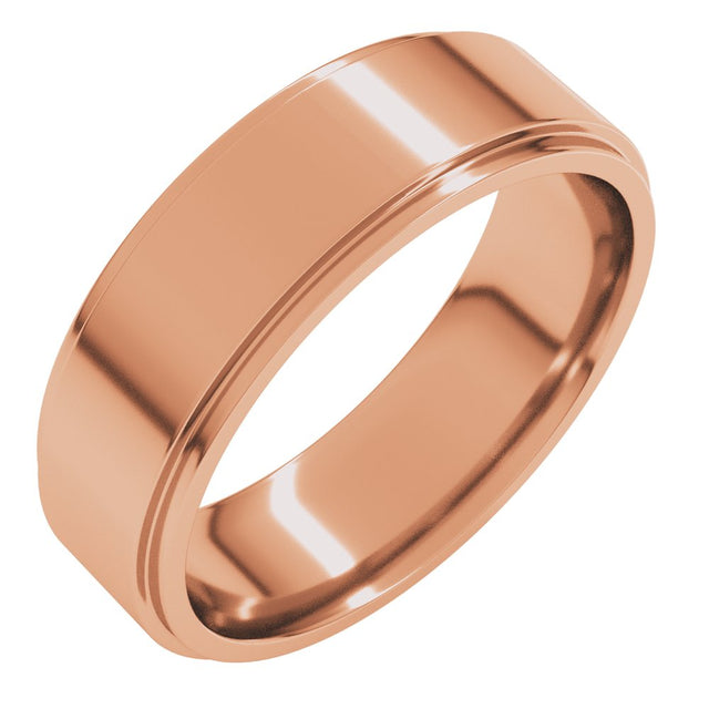10K Rose Gold 6 mm Stepped-Edge Comfort-Fit Flat Band Size 8.5