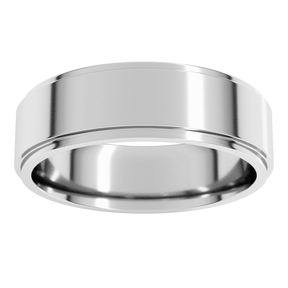 Platinum 6 mm Stepped-Edge Comfort-Fit Flat Band Size 8