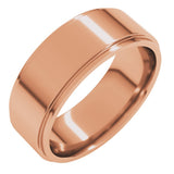 14K Rose 7 mm Stepped-Edge Comfort-Fit Flat Band Size 8.5