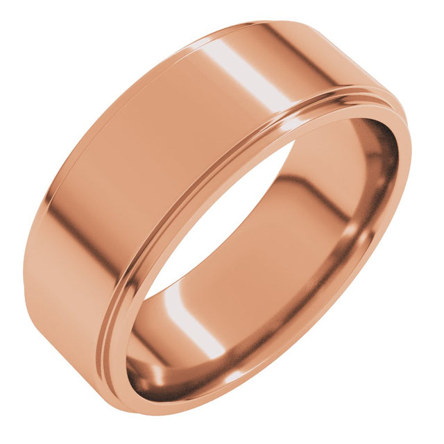 14K Rose 7 mm Stepped-Edge Comfort-Fit Flat Band Size 8.5