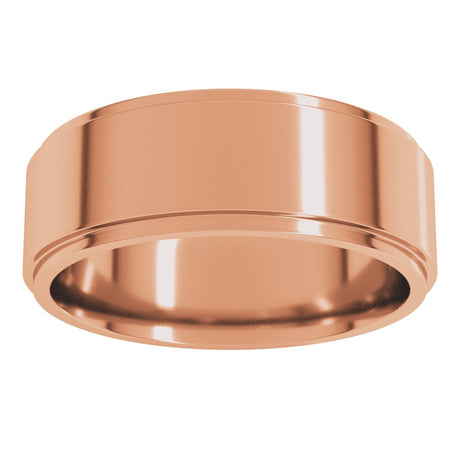 14K Rose 7 mm Stepped-Edge Comfort-Fit Flat Band Size 8.5