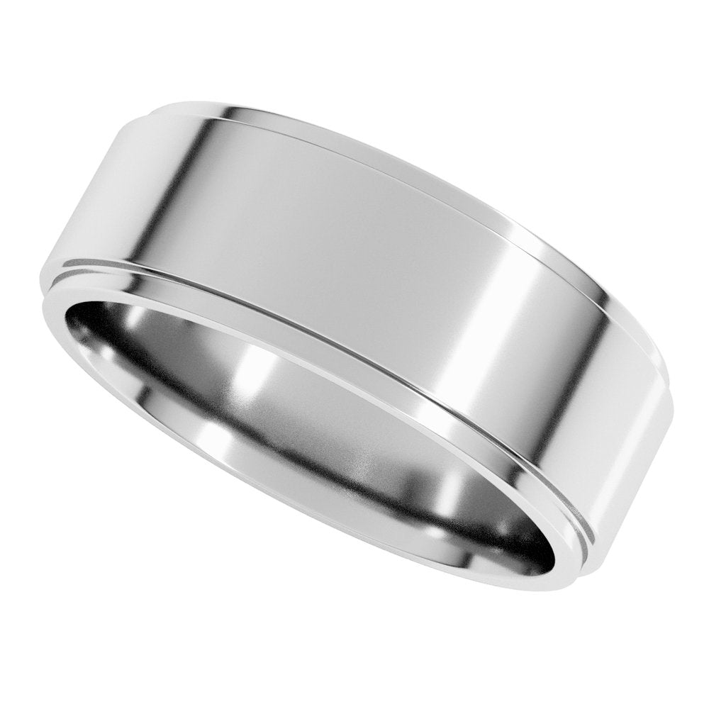 14K White Gold 7 mm Stepped-Edge Comfort-Fit Flat Band Size 9.5