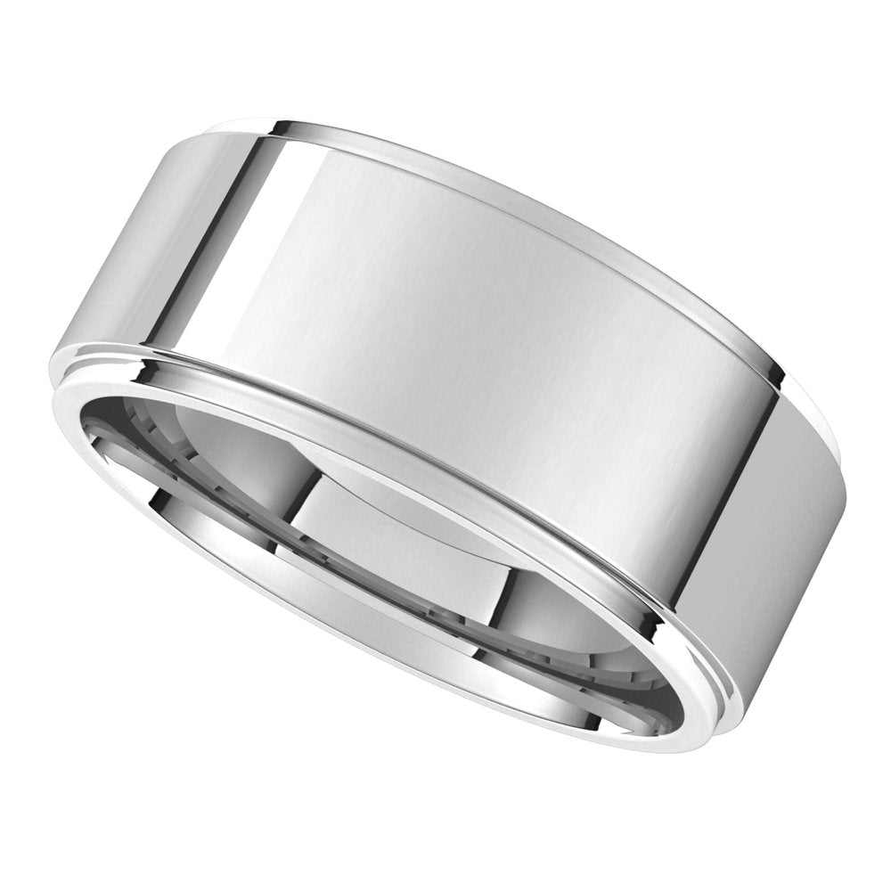 14K White 8 mm Stepped-Edge Comfort-Fit Flat Band