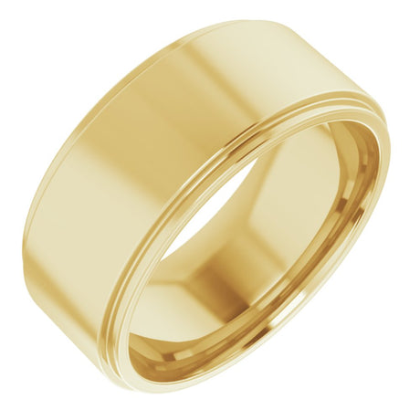 14K Yellow Gold 9 mm Stepped-Edge Comfort-Fit Flat Band Size 7