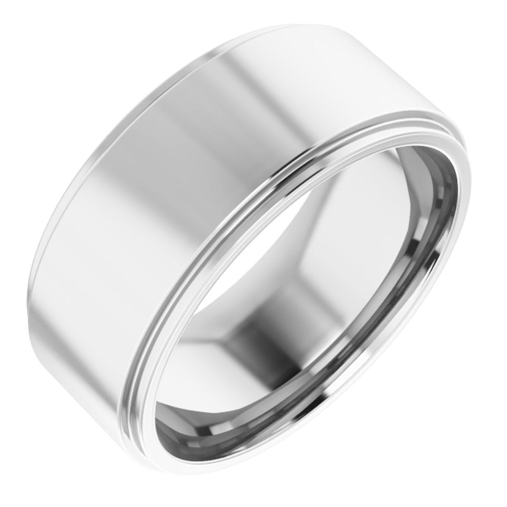 Platinum 8 mm Stepped-Edge Comfort-Fit Flat Band Size 10.5