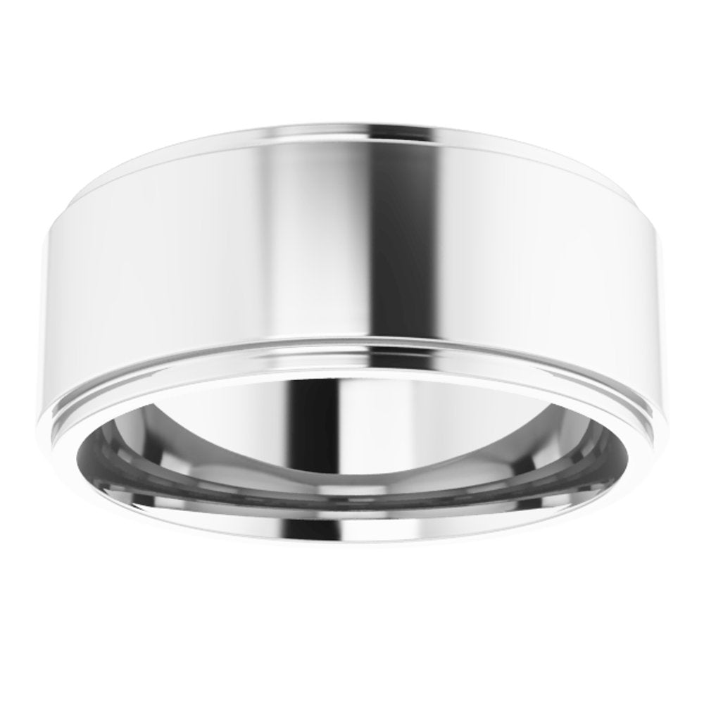10K White Gold 8 mm Stepped-Edge Comfort-Fit Flat Band Size 10.5