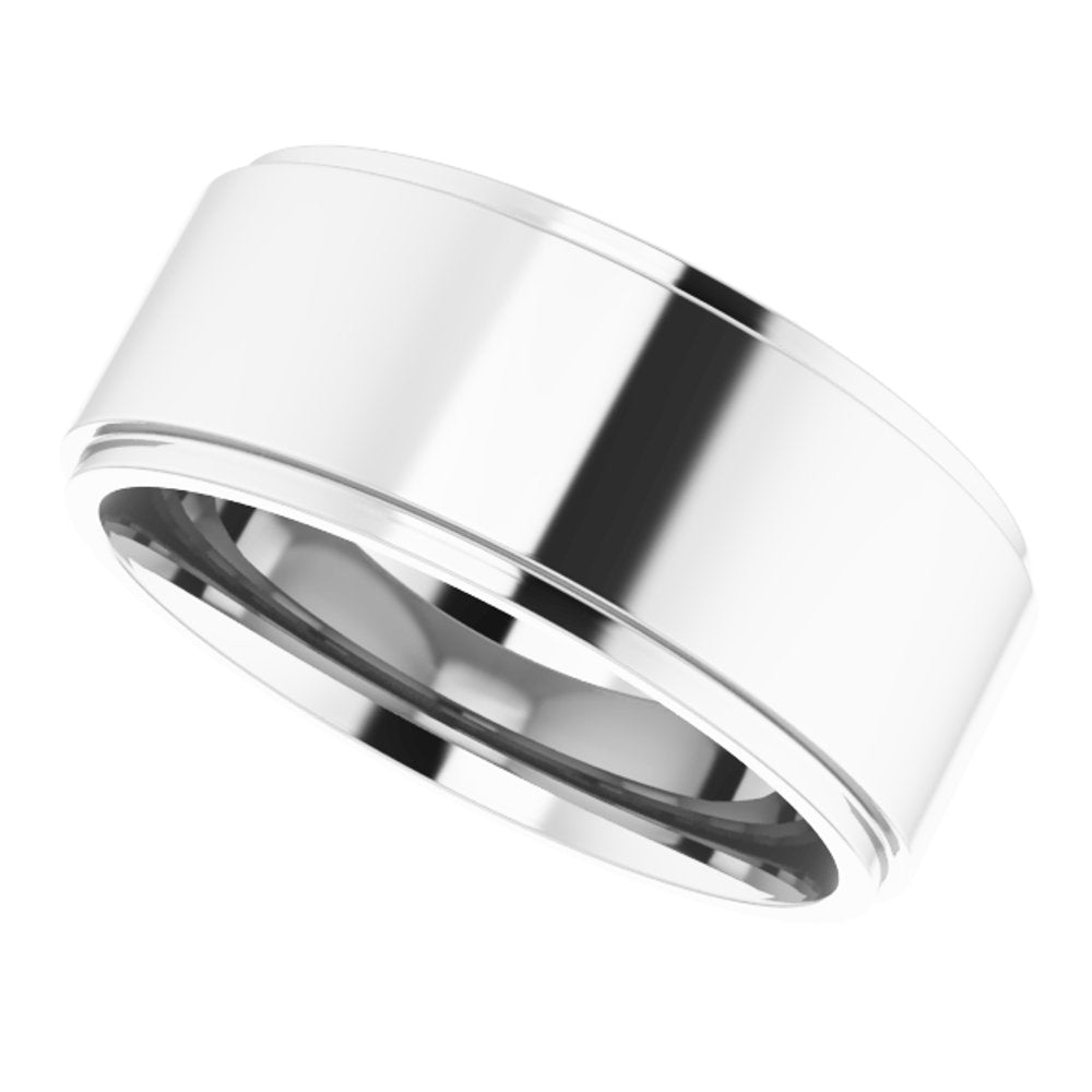 Platinum 8 mm Stepped-Edge Comfort-Fit Flat Band Size 10.5