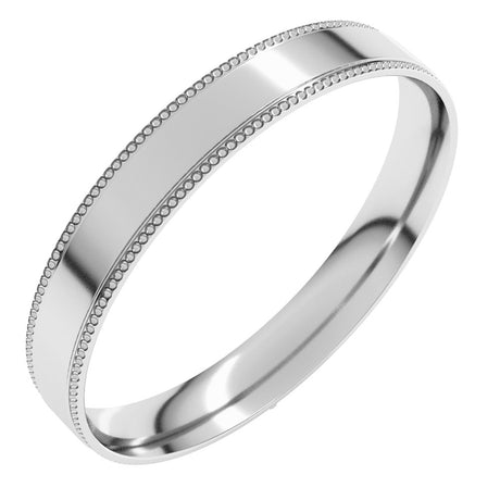 14K White 3 mm Milgrain Stepped-Edge Comfort-Fit Flat Band Size 10.5