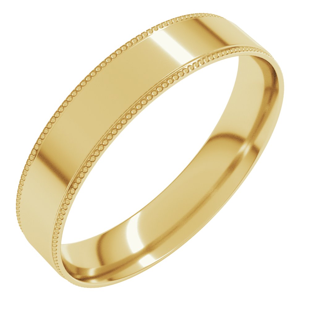 14K Yellow 4 mm Milgrain Stepped-Edge Comfort-Fit Flat Band Size 9