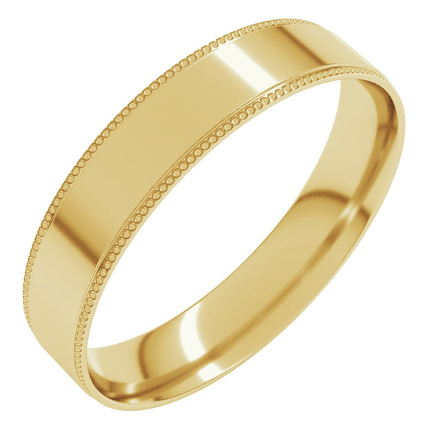 14K Yellow 4 mm Milgrain Stepped-Edge Comfort-Fit Flat Band Size 9
