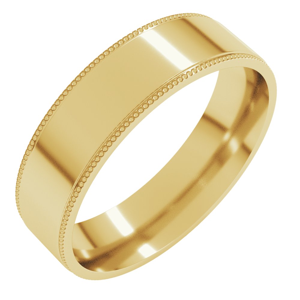 14K Yellow 5 mm Milgrain Stepped-Edge Comfort-Fit Flat Band Size 6