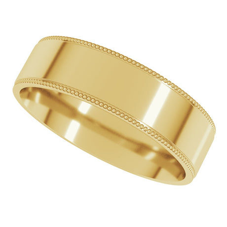 14K Yellow 5 mm Milgrain Stepped-Edge Comfort-Fit Flat Band
