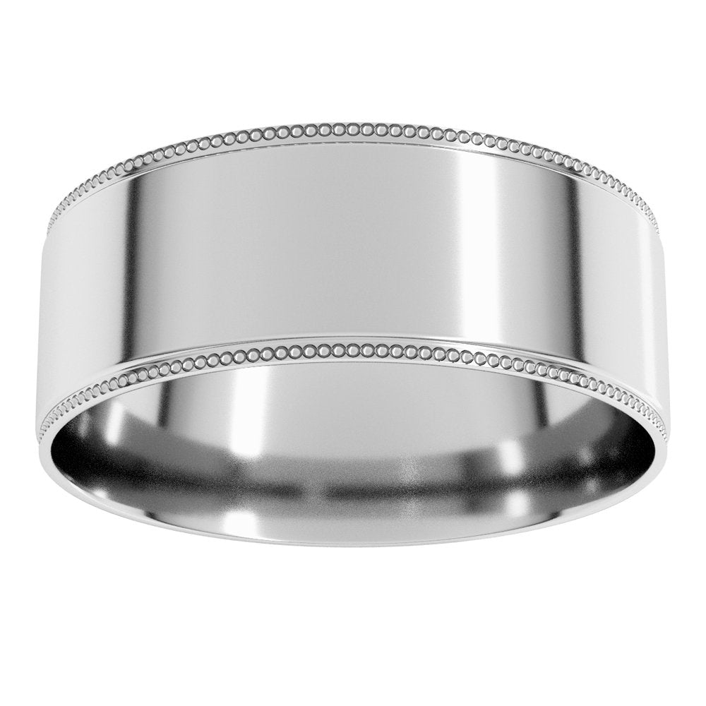 14K White Gold 7 mm Milgrain Stepped-Edge Comfort-Fit Flat Band Size 11.5