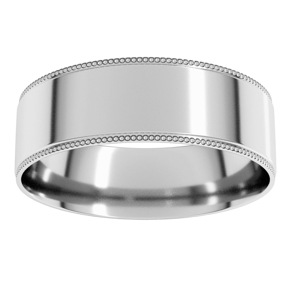 14K White Gold 6 mm Milgrain Stepped-Edge Comfort-Fit Flat Band Size 8.5