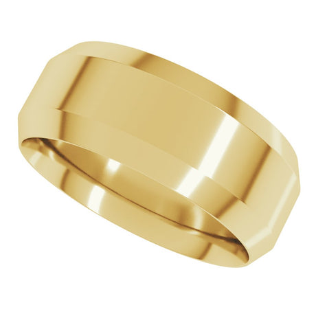 14K Yellow Gold 8 mm Beveled-Edge Comfort-Fit Flat Band Size 10