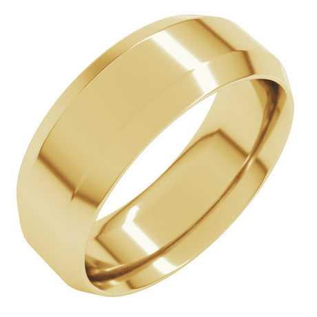 14K Yellow 7 mm Beveled-Edge Comfort-Fit Band Size 8