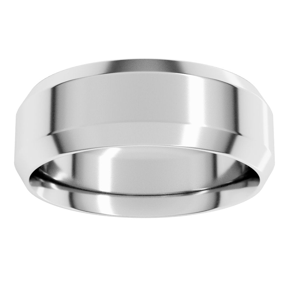 10K White Gold 7 mm Beveled-Edge Comfort-Fit Flat Band Size 9.5