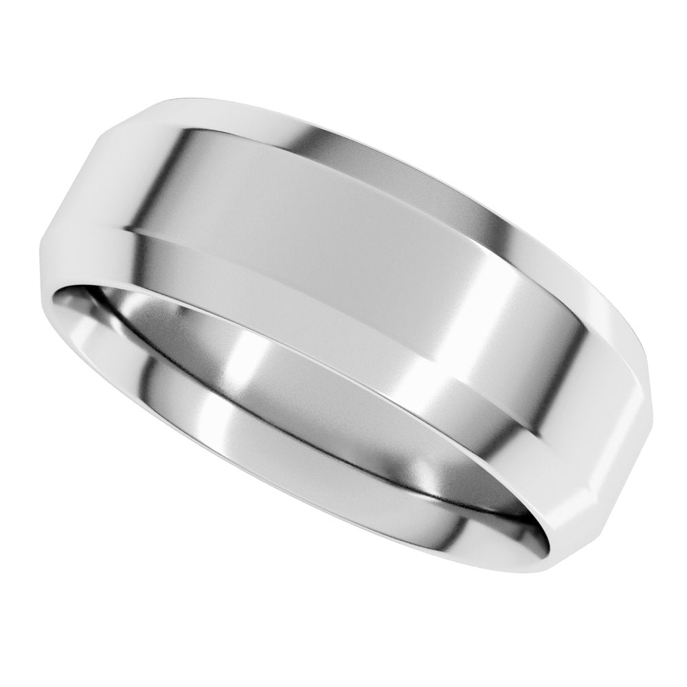 10K White Gold 7 mm Beveled-Edge Comfort-Fit Flat Band Size 9.5